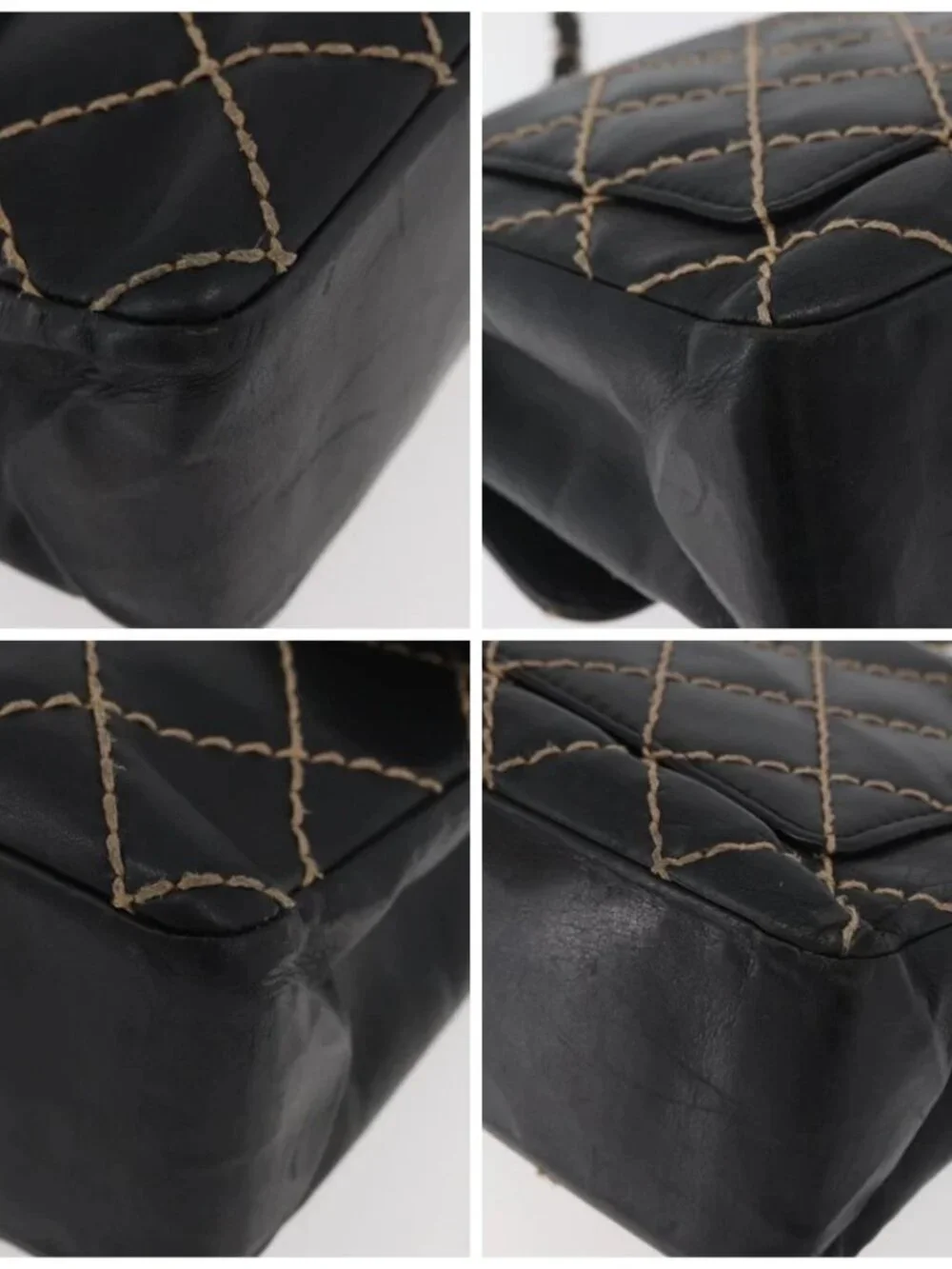 CHANEL Bicolore Big Matelasse 30 Single Flap Chain Lamb Skin Black CC Auth BA905
